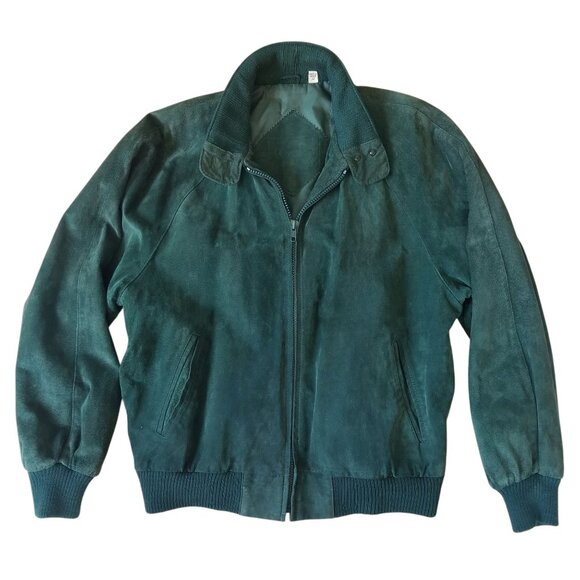 Copper Key Bomber Jacket in Forest Green Suede - Picture 1 of 14